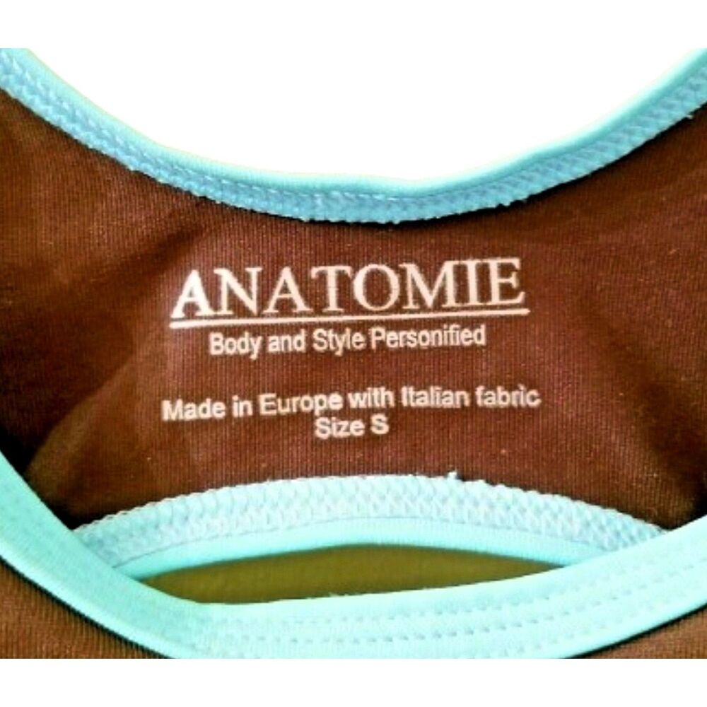 ANATOMIE Athletic Set Tank Capri Leggings Sz Small Brown Turquoise Trim Yoga - Picture 3 of 9